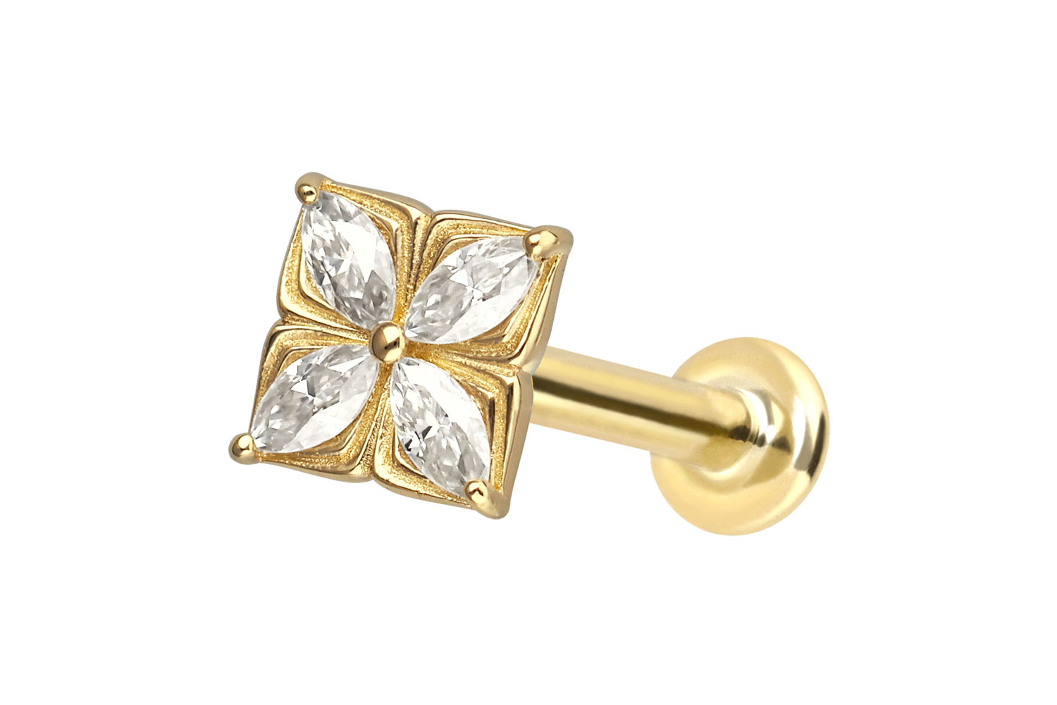 14 Karat Gold Labret Piercing mit Innengewinde MOISSANIT-BLUME